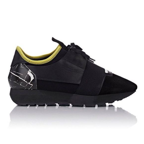 $695 Balenciaga Made in Italy Black Leather Suede Race Runners Sneakers size 7 - Picture 1 of 13